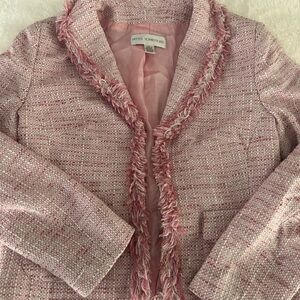 Petite Sophisticate Pink Textured Blazer with Fringe